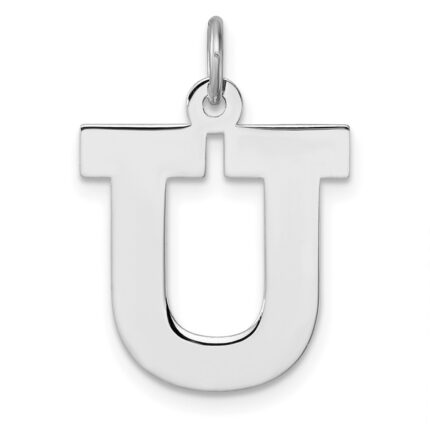 Large Sterling Silver Rhodium-plated Block Letter U Initial Charm
