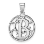 Small Sterling Silver Rhodium-plated Fancy Script Letter B Initial Pendant
