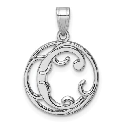 Small Sterling Silver Rhodium-plated Fancy Script Letter C Initial Pendant