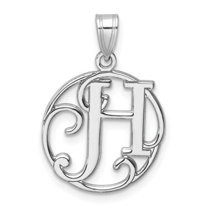 Small Sterling Silver Rhodium-plated Fancy Script Letter H Initial Pendant