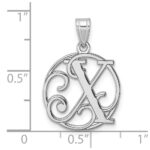 Small Sterling Silver Rhodium-plated Fancy Script Letter X Initial Pendant - Image 4