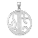 Large Sterling Silver Rhodium-plated Fancy Script Letter I Initial Pendant - Image 3