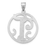 Large Sterling Silver Rhodium-plated Fancy Script Letter T Initial Pendant - Image 3