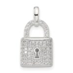 Sterling Silver E-coated CZ Lock Pendant