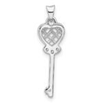Sterling Silver Rhodium-plated Polished Criss Cross CZ Heart Key Pendant - Image 3
