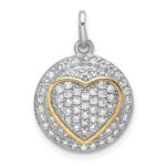 Sterling Silver Gold-plated CZ Heart Circle Pendant