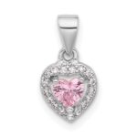 Sterling Silver Rhodium-plated Clear and Pink CZ Heart Pendant
