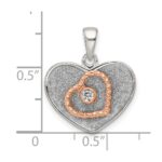 Sterling Silver Rose-tone Polished and Glitter Fabric CZ Heart Pendant - Image 4