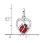 Sterling Silver Rhodium-plated Enameled Ladybug in Heart Pendant - Image 4
