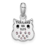 Sterling Silver Rhodium-plated Pink/Black CZ Owl Pendant - Image 3