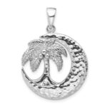 Sterling Silver Rh-Plated Polished Palm Tree with Crescent Moon Pendant