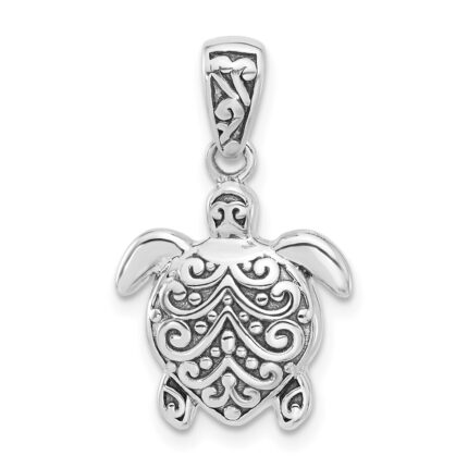 Sterling Silver Rhodium-plated Oxidized Sea Turtle Pendant