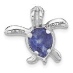 Sterling Silver Rh-plated Polished and Antiqued Lapis Turtle Chain Slide - Image 3
