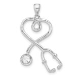 Sterling Silver Rhodium-plated with CZ Stethoscope with Heart Pendant - Image 3