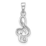 Sterling Silver Rhodium-plated CZ Treble Clef Pendant - Image 3