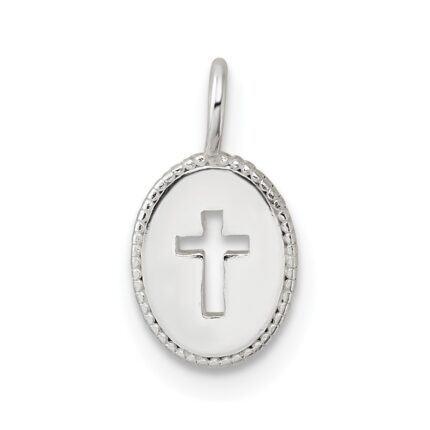Sterling Silver E-Coating Small Oval Cut-out Cross Charm