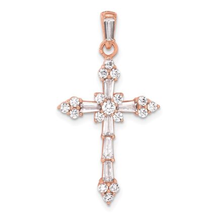 Sterling Silver Rose-tone CZ Cross Pendant