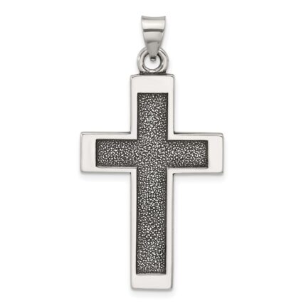 Sterling Silver Antiqued Solid Textured Cross Pendant