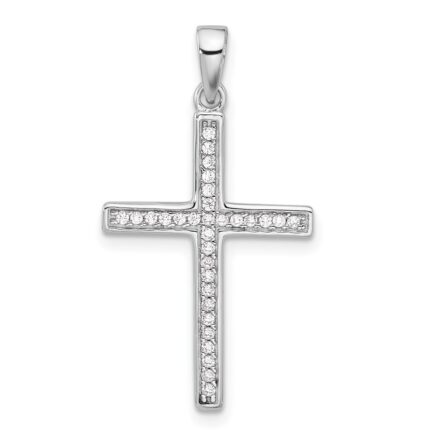 Sterling Silver Rhodium-plated Polished and CZ Latin Cross Pendant