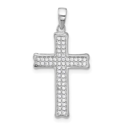 Sterling Silver Rhodium-plated Polished CZ Pave Cross Pendant