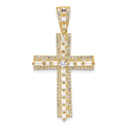 Sterling Silver Gold-tone CZ Latin Cross Pendant