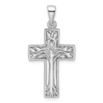 Sterling Silver Rhodium-Plated Polished Cross with Tree Pendant