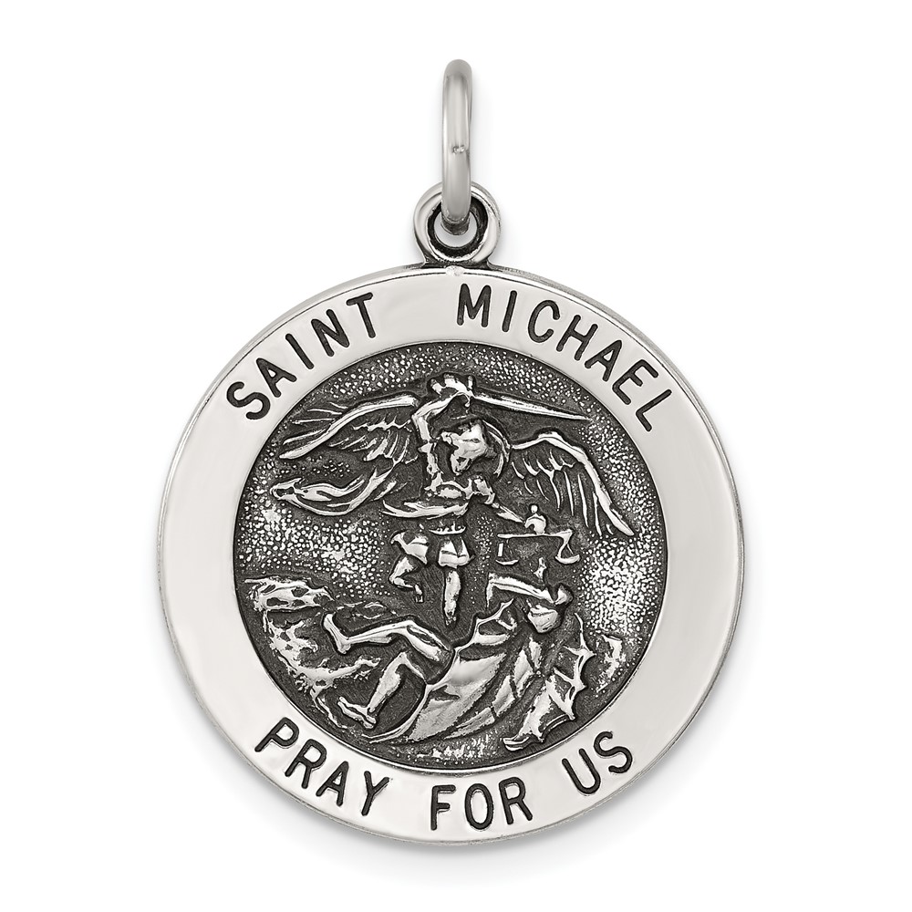 QC11465.jpg Sterling Silver Solid Antiqued St Michael Pendant - Image 1