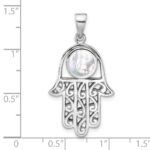 Sterling Silver Rhodium-Plated Polished Mother of Pearl Hamsa Pendant - Image 4