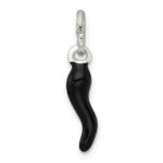 Sterling Silver Black Enamel Italian Horn Pendant - Image 3