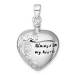 Sterling Silver Rhodium-plated Polished Enameled ALWAYS IN MY HEART Ash Holder Pendant