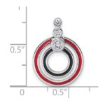 Sterling Silver Rhodium-plated CZ with Black and Red Enameled Circles Pendant - Image 4