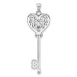 Sterling Silver Rhodium-plated with 14k Accent Polished CZ Filigree Heart Key Pendant - Image 3