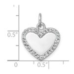 Sterling Silver Rhodium-plated Polished CZ Engraveable Heart Pendant - Image 4