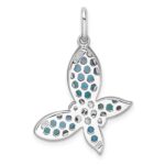Sterling Silver Rhodium-plated Polished Larimar and CZ Butterfly Pendant - Image 3