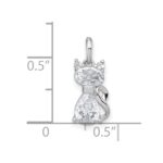 Sterling Silver Rhodium-plated White CZ Cat Pendant - Image 4