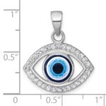 Sterling Silver Rhodium-plated Polished CZ and Glass Stone Evil Eye Pendant - Image 4