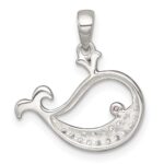 Sterling Silver Polished Pink and White CZ Cut-out Whale Pendant - Image 3