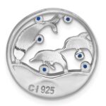 Sterling Silver Rhodium-plated Polished Larimar and Blue CZ Dolphins Chain Slide Pendant - Image 3