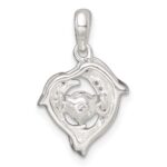 Sterling Silver Polished Vibrant Moving CZ 2-Dolphin Pendant - Image 3