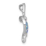 Sterling Silver Rhodium-plated Polished Blue Lab Created Opal Turtle Open Heart Chain Slide Pendant - Image 2