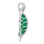 Sterling Silver Rhodium-plated Polished Dyed Jade Quartz Turtle Chain Slide Pendant - Image 2