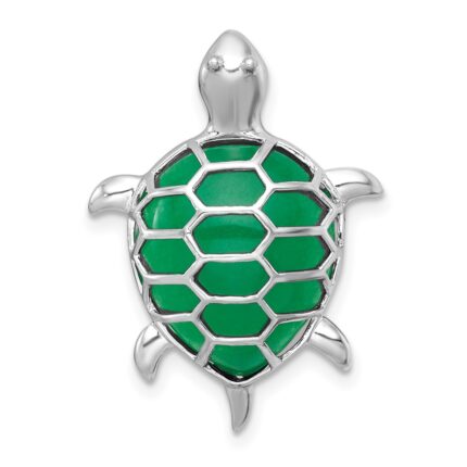 Sterling Silver Rhodium-plated Polished Dyed Jade Quartz Turtle Chain Slide Pendant