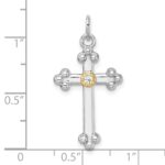 Sterling Silver Rhodium-plated with 14k Accent Polished CZ Budded Cross Pendant - Image 4