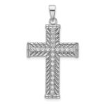 Sterling Silver Rhodium-plated CZ Polished and Textured Cross Pendant