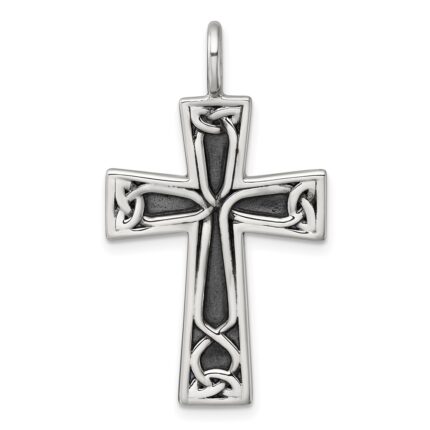 Sterling Silver Antiqued Polished Celtic Knot Cross Pendant