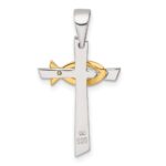 Sterling Silver Polished Cross with Gold-tone Ichthus Fish Pendant - Image 3