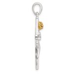 Sterling Silver E-Coat Polished Cross with CZ and Gold-tone Rose Pendant - Image 2