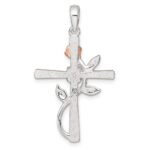 Sterling Silver E-Coat Polished Cross with CZ and Rose-tone Rose Pendant - Image 3