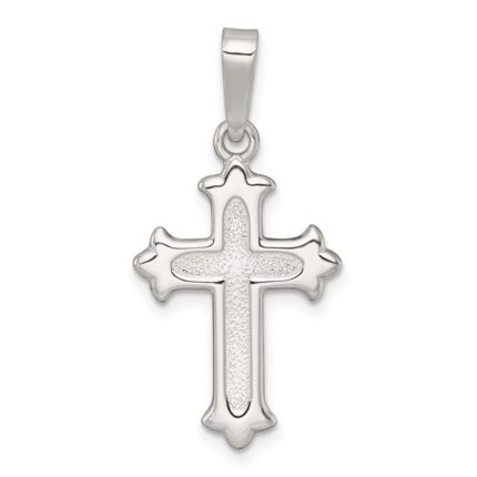 Sterling Silver Polished and Textured Fleur de Lis Cross Pendant