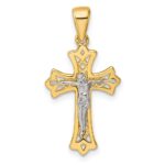Sterling Silver Gold-tone and Rhodium-plated Polished Crucifix Cross Pendant